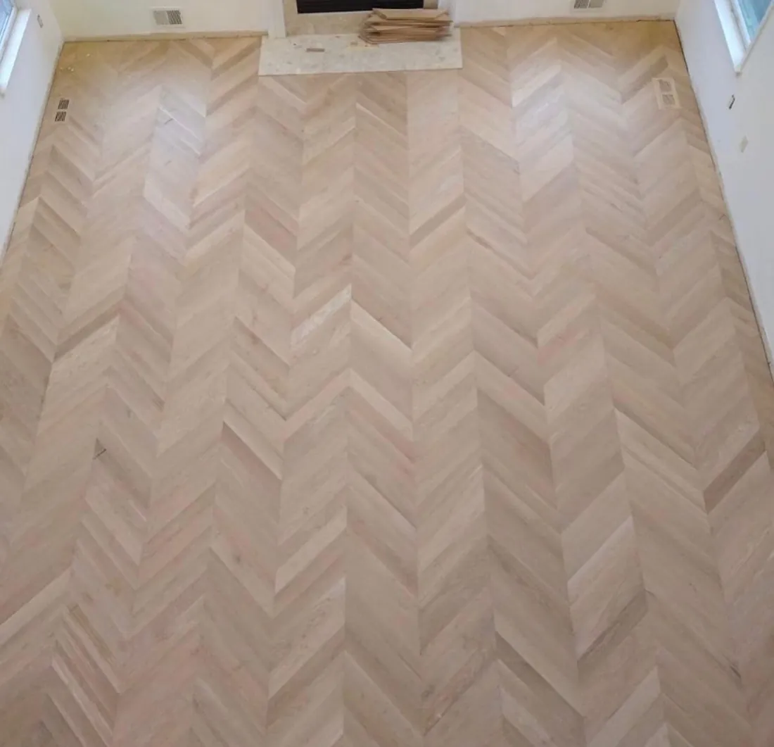 Raw herringbone pattern laid out and waiting for sanding